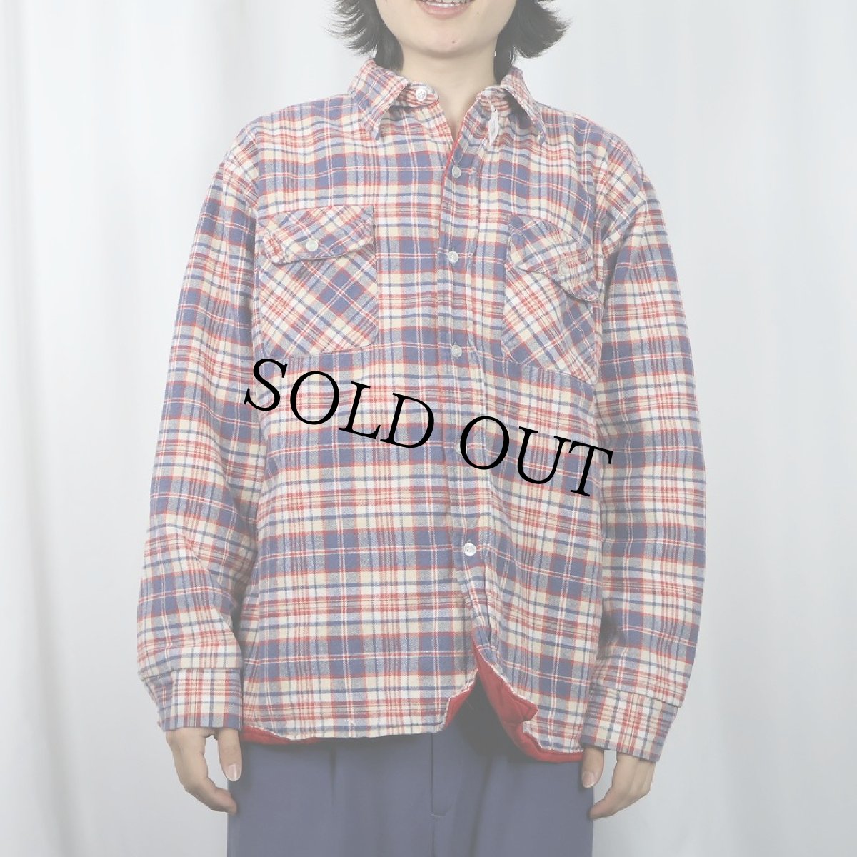 画像2: 70〜80's Woodsman USA製 チェック柄 キルティングライナー ネルシャツ L (2)