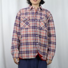 画像2: 70〜80's Woodsman USA製 チェック柄 キルティングライナー ネルシャツ L (2)