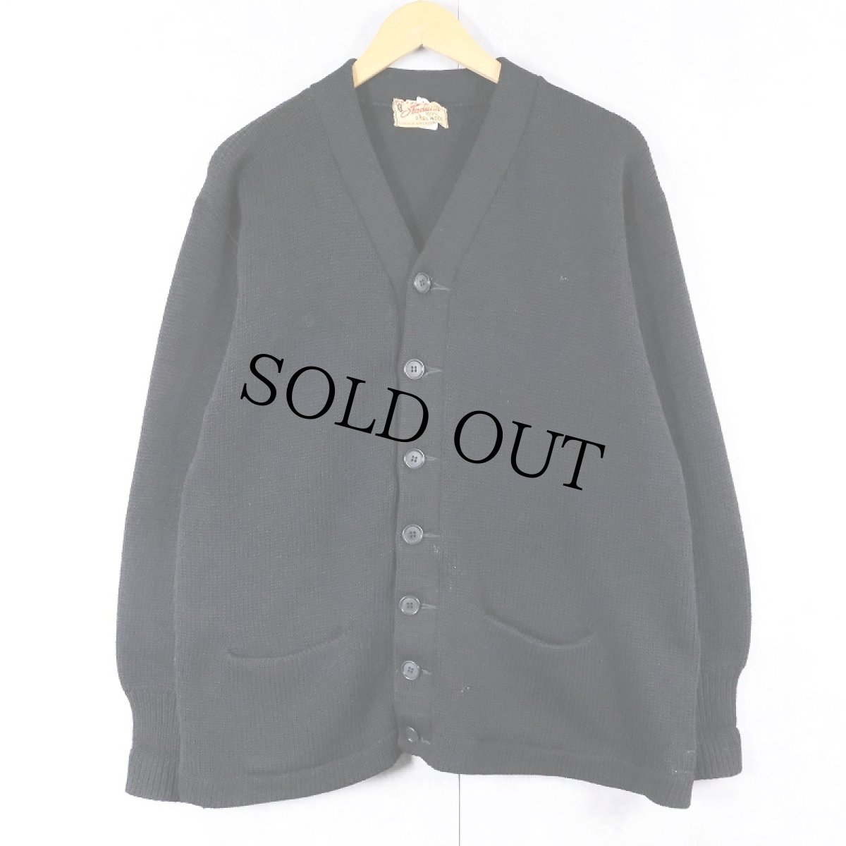 画像1: 50's Stadium レタードニットカーディガン BLACK (1)