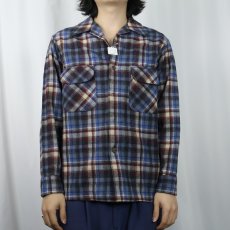 画像2: 70's PENDLETON USA製 チェック柄 ウールオープンカラーシャツ M (2)