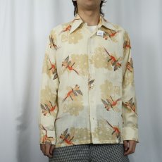 画像2: 70's De Garo 鳥柄 ポリエステル×コットンシャツ L (2)