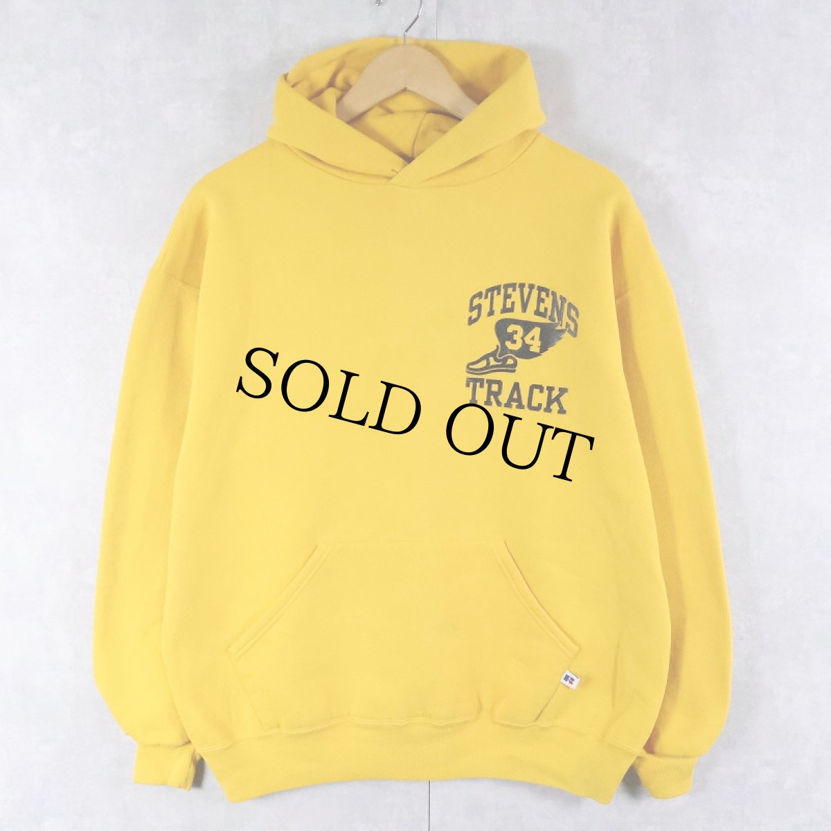 画像2: 90's RUSSELL ATHLETIC USA製 "STEVENS TRACK" ウイングフット プリントスウェットフーディー L (2)