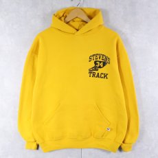 画像2: 90's RUSSELL ATHLETIC USA製 "STEVENS TRACK" ウイングフット プリントスウェットフーディー L (2)