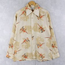 画像1: 70's De Garo 鳥柄 ポリエステル×コットンシャツ L (1)
