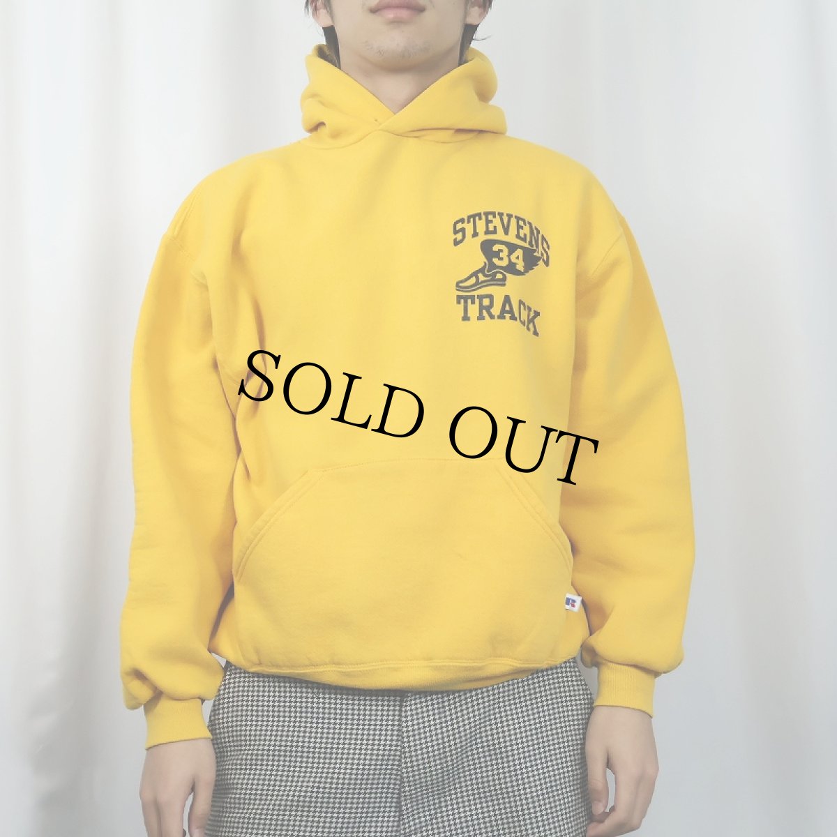 画像3: 90's RUSSELL ATHLETIC USA製 "STEVENS TRACK" ウイングフット プリントスウェットフーディー L (3)