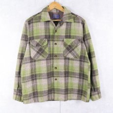 画像1: 50's PENDLETON チェック柄 ウールオープンカラーシャツ M  (1)