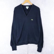 画像1: 80〜90's IZOD LACOSTE USA製 ロゴ刺繍 Vネックアクリルニットセーター NAVY L (1)