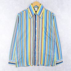 画像1: 70's Kmart USA製 ストライプ柄 ポリエステル×コットン ボタンダウンシャツ M (1)