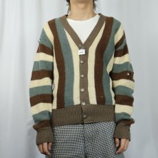 画像2: 60's Jantzen USA製 ストライプ柄 ウールニットカーディガン L (2)