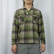画像2: 50's PENDLETON チェック柄 ウールオープンカラーシャツ M  (2)
