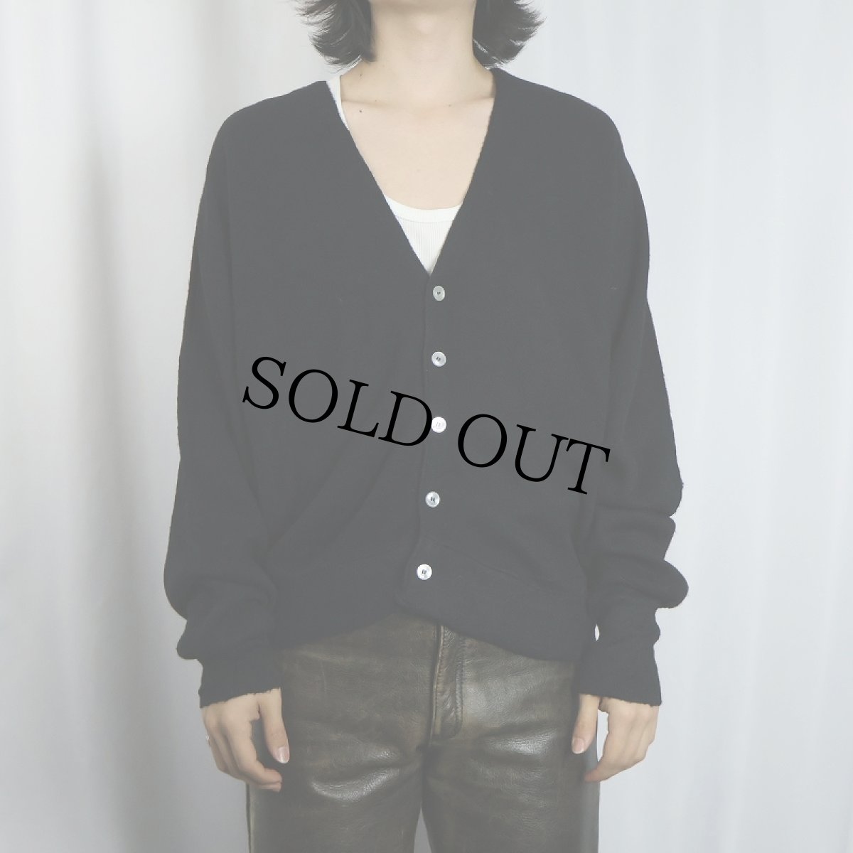 画像2: VINTAGE アクリルニットカーディガン BLACK L (2)
