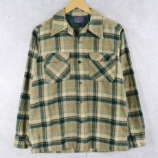 画像1: 70's PENDLETON USA製 チェック柄 ウールオープンカラーシャツ M (1)