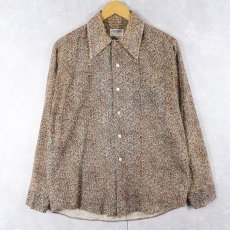 画像1: 70's PERMANENT PRESS USA製 総柄 プリントネルシャツ M (1)