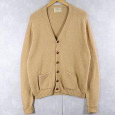 画像1: 80's L.L.Bean USA製 エルボーパッチ付き キャメルヘア×ラムウール ニットカーディガン L (1)