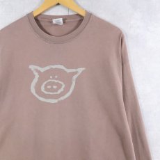 画像1: "PIG OUT ON LIFE" ブタ イラストプリントロンT XL (1)