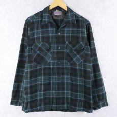 画像1: 60's PENDLETON オンブレーチェック柄 ウールオープンカラーシャツ M (1)
