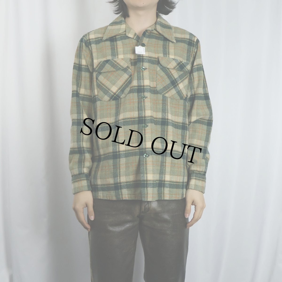 画像2: 70's PENDLETON USA製 チェック柄 ウールオープンカラーシャツ M (2)