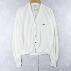 画像1: 80〜90's IZOD LACOSTE USA製 ロゴ刺繍 アクリルニットカーディガン M (1)