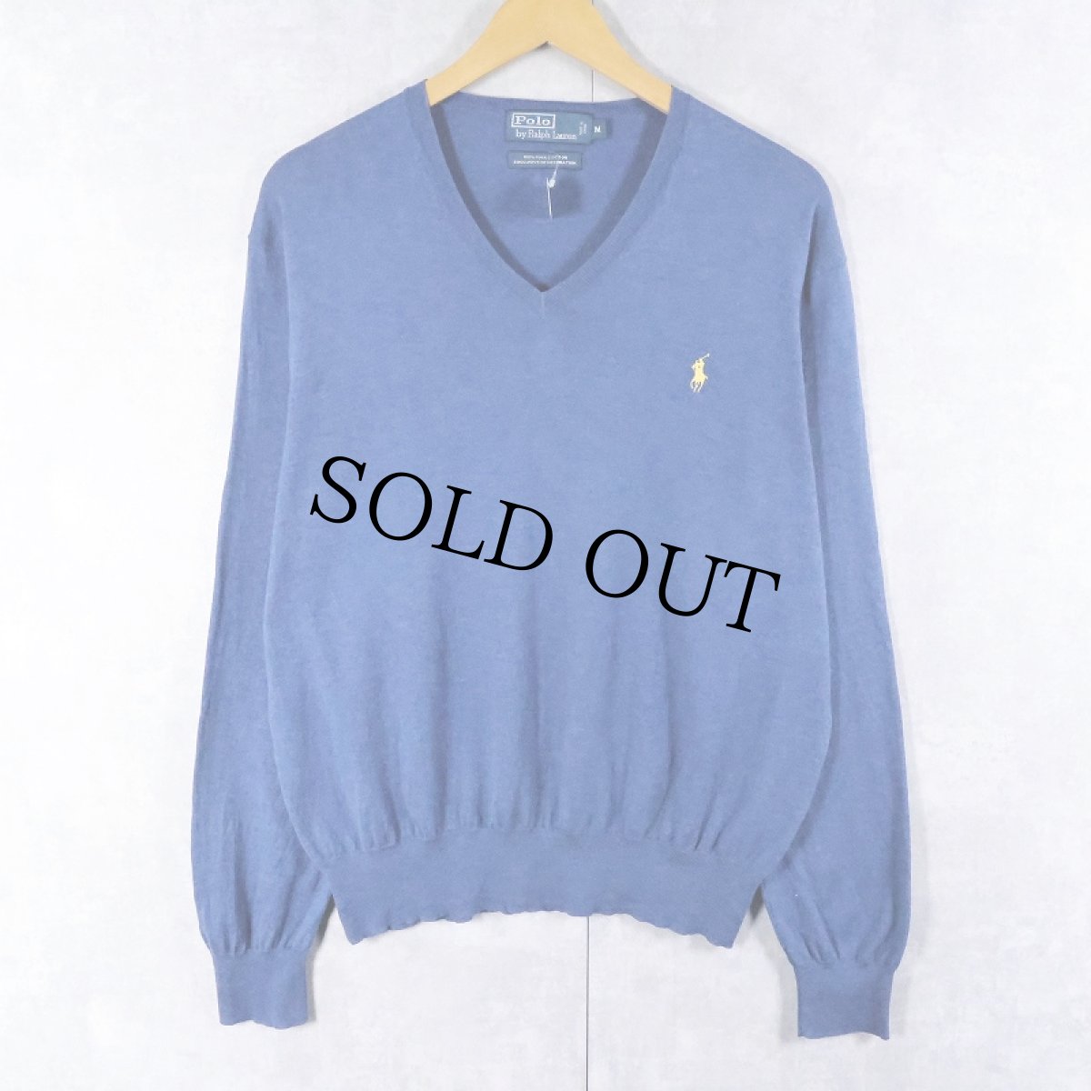 画像1: POLO Ralph Lauren ロゴ刺繍 "PIMA COTTON" Vネック コットンニットセーター M (1)