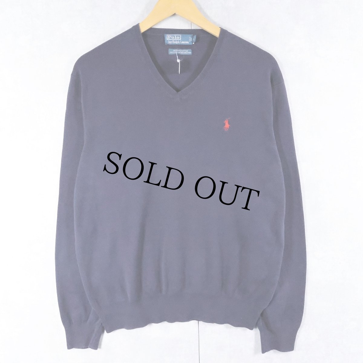 画像1: POLO Ralph Lauren ロゴ刺繍 "PIMA COTTON" Vネック コットンニットセーター NAVY L (1)