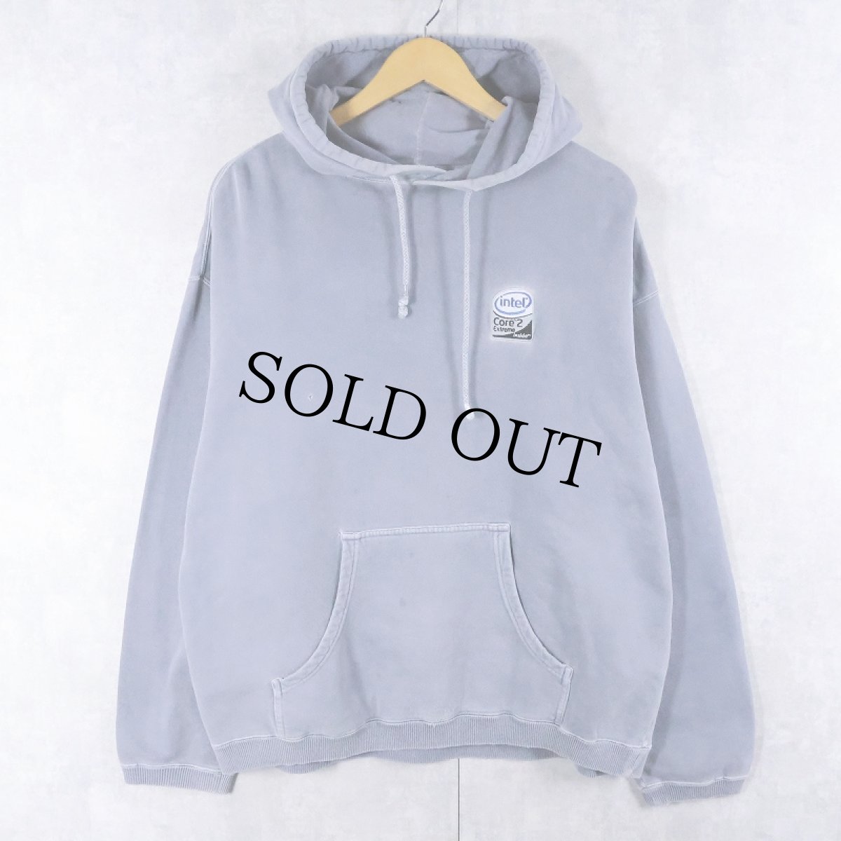 画像1: 2000's intel Core 2 Extreme テック企業ロゴ刺繍 フェードスウェットフーディー M (1)
