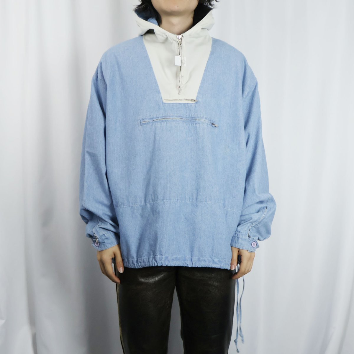 画像2: 90's J.CREW 切り替えデザイン シャンブレー アノラックパーカー M (2)