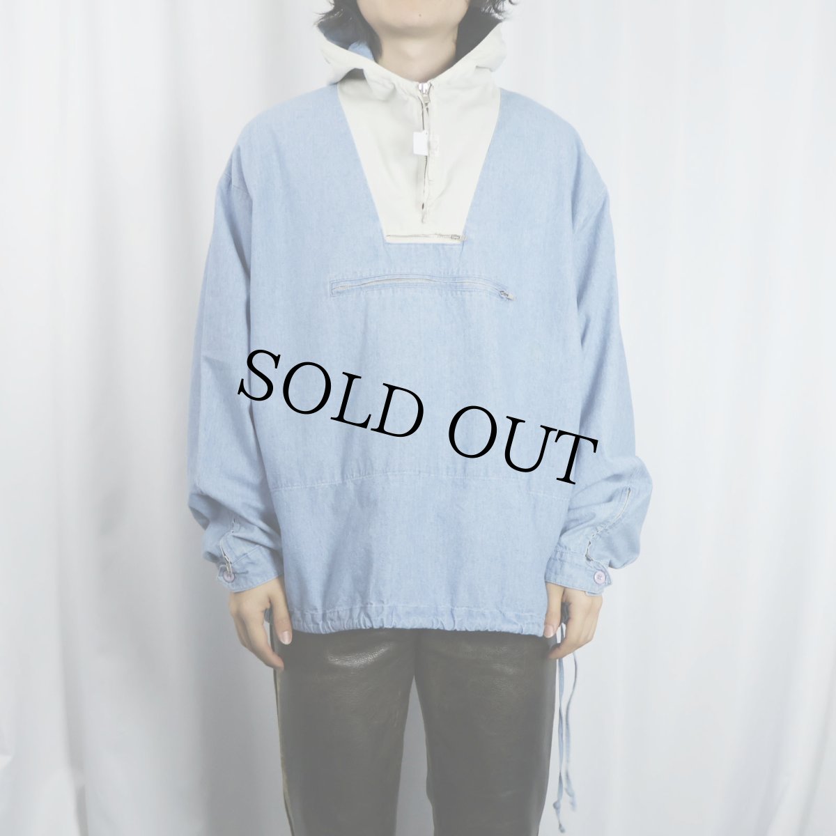 画像2: 90's J.CREW 切り替えデザイン シャンブレー アノラックパーカー M (2)