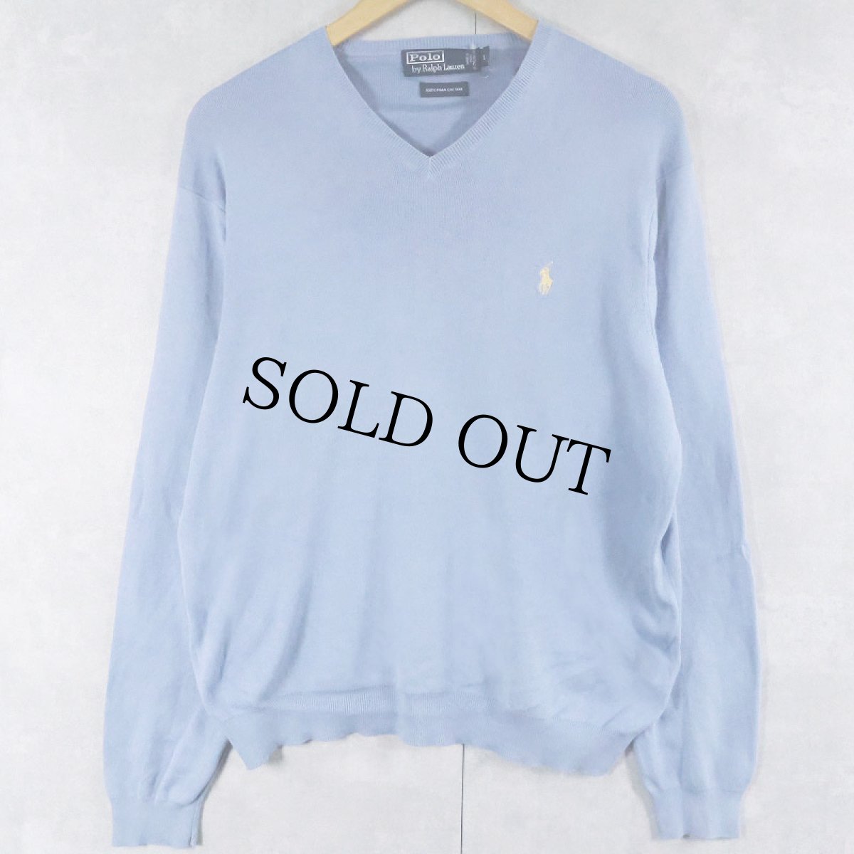 画像1: POLO Ralph Lauren Vネック ピマコットン ニットセーター L (1)