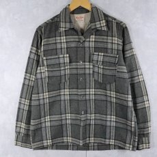 画像1: 50's Buck Skein Brand チェック柄 ウールオープンカラーシャツ M (1)