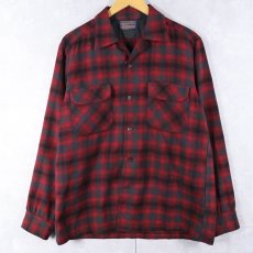 画像1: 50's PENDLETON オンブレーチェック柄 ウールオープンカラーシャツ M (1)