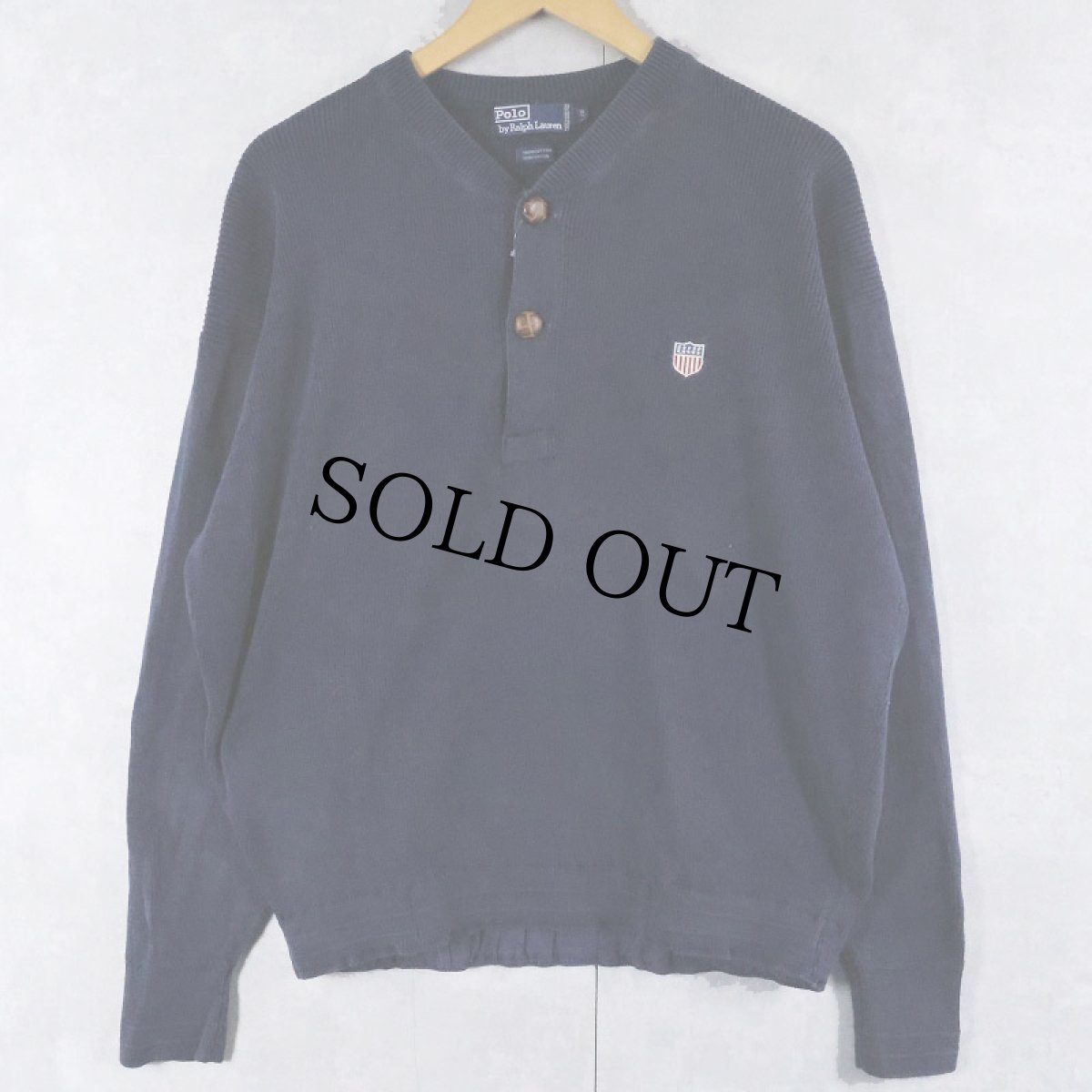 画像1: POLO Ralph Lauren ヘンリーネック コットンニットセーター NAVY L (1)