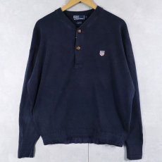 画像1: POLO Ralph Lauren ヘンリーネック コットンニットセーター NAVY L (1)