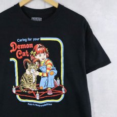 画像1: Steven Rhodes "Demon Cat" イラストプリントTシャツ BLACK L (1)