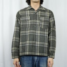 画像2: 50's Buck Skein Brand チェック柄 ウールオープンカラーシャツ M (2)