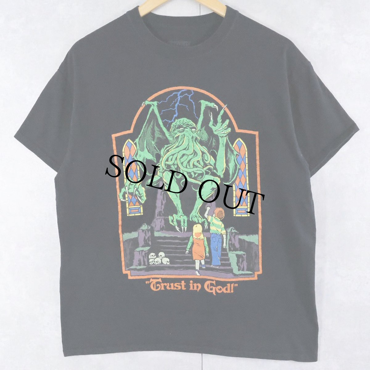 画像1: Steven Rhodes "Trust in Gog!" イラストプリントTシャツ BLACK L (1)