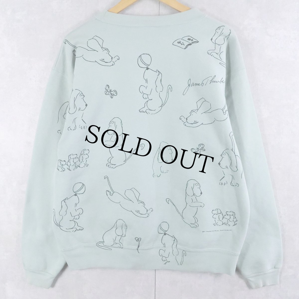 画像2: 90's James Thurber USA製 "Thurber's Dogs" アートプリントスウェット L (2)