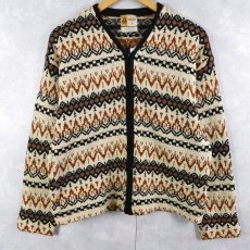 画像1: 60's PENNEY'S TOWNCRAFT フェアアイル柄 ウールニットカーディガン L (1)