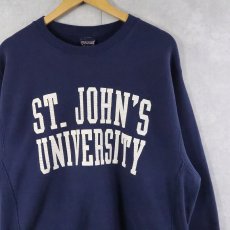 画像1: 90's JANSPORT USA製 "ST. JOHN'S UNIVERSITY" プリントスウェット NAVY (1)