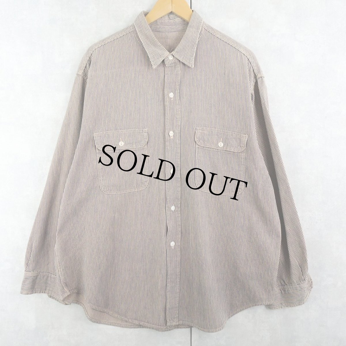 画像1: 60〜70's ヒッコリーストライプ 猫目ボタン ワークシャツ (1)