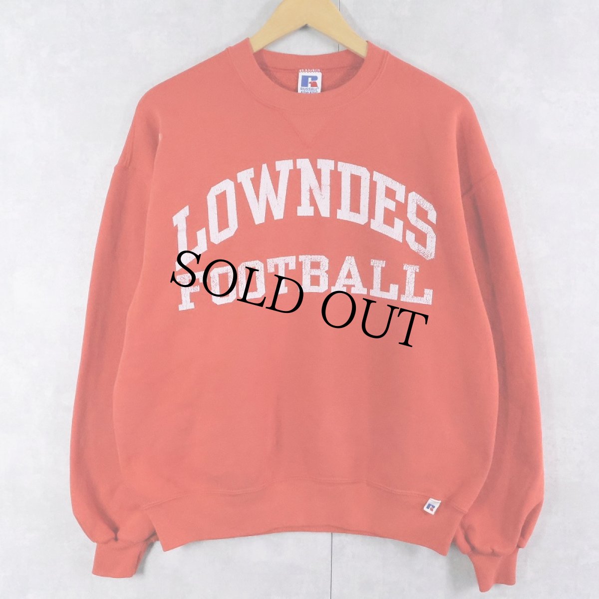 画像1: 90's RUSSELL ATHLETIC USA製 "LOWNDES FOOTBALL" 前V プリントスウェット L (1)