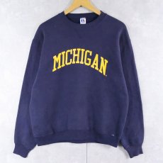画像1: 80's RUSSELL ATHLETIC USA製 "MICHIGAN" 前V プリントスウェットNAVY L (1)
