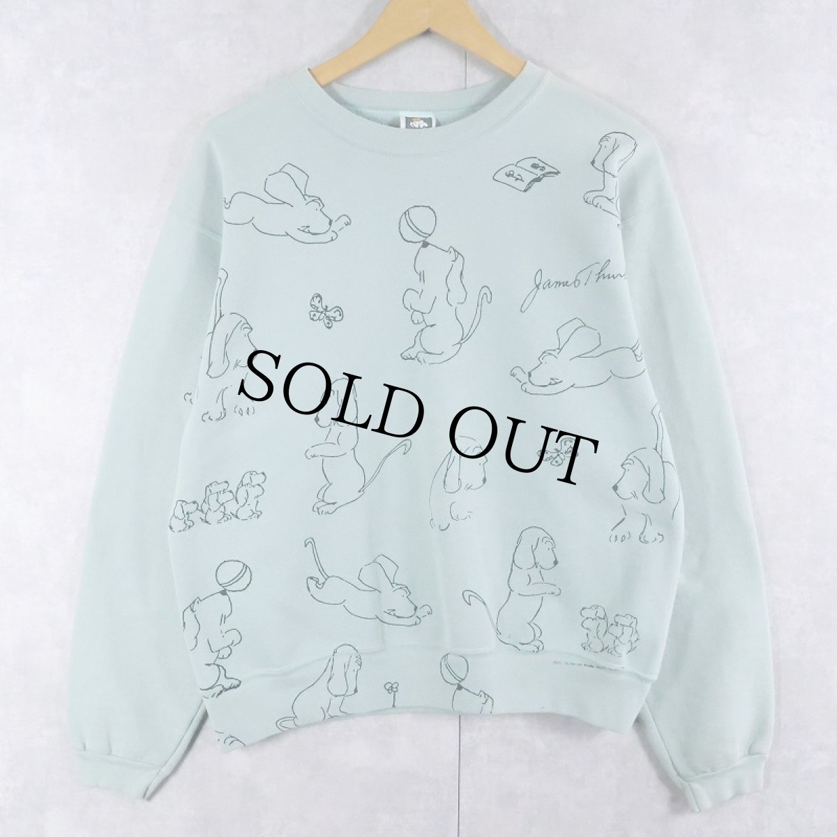 画像1: 90's James Thurber USA製 "Thurber's Dogs" アートプリントスウェット M (1)