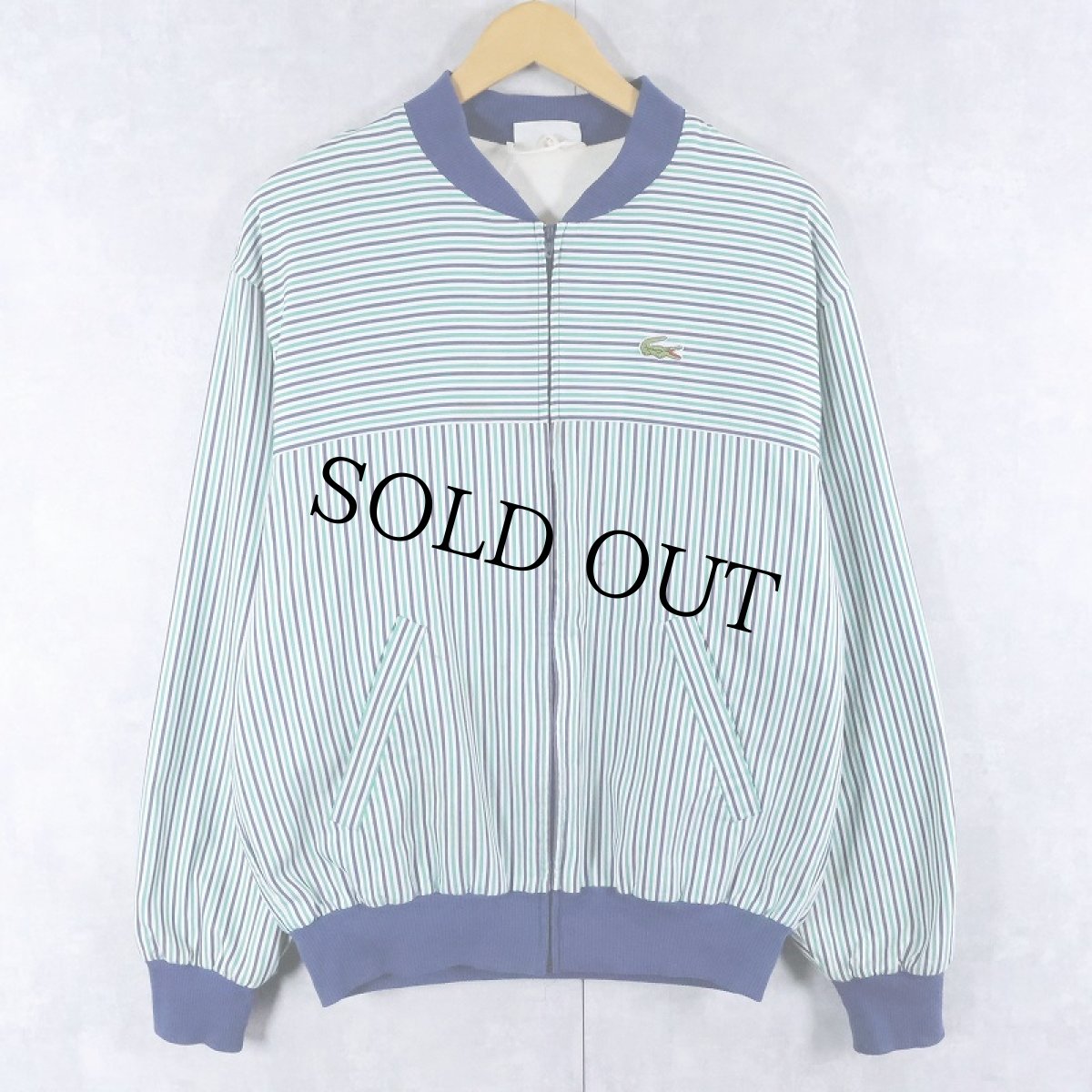 画像1: 70〜80's CHEMISE LACOSTE FRANCE製 パイルライナー ストライプ柄 コットンジップジャケット SIZE3 (1)