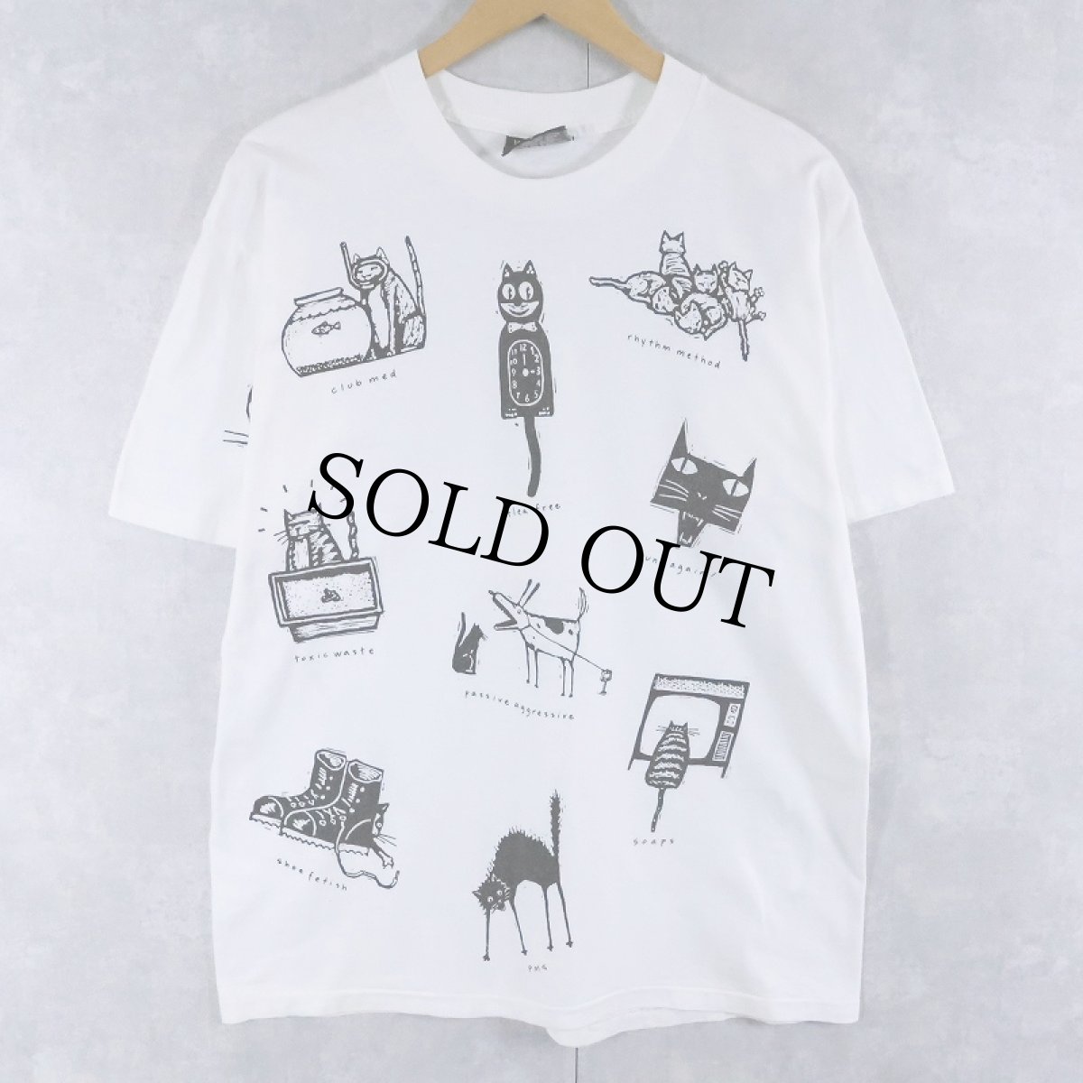 画像1: 90's Studio Roja USA製 猫プリントTシャツ L (1)