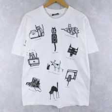 画像1: 90's Studio Roja USA製 猫プリントTシャツ L (1)