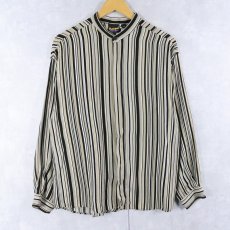 画像1: 80's Hutspah USA製 ストライプ柄 バンドカラー レーヨンシャツ M (1)