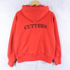 画像1: 90's CAMBER USA製 "CUTTERS" 刺繍入り 裏サーマル スウェットジップパーカー S (1)