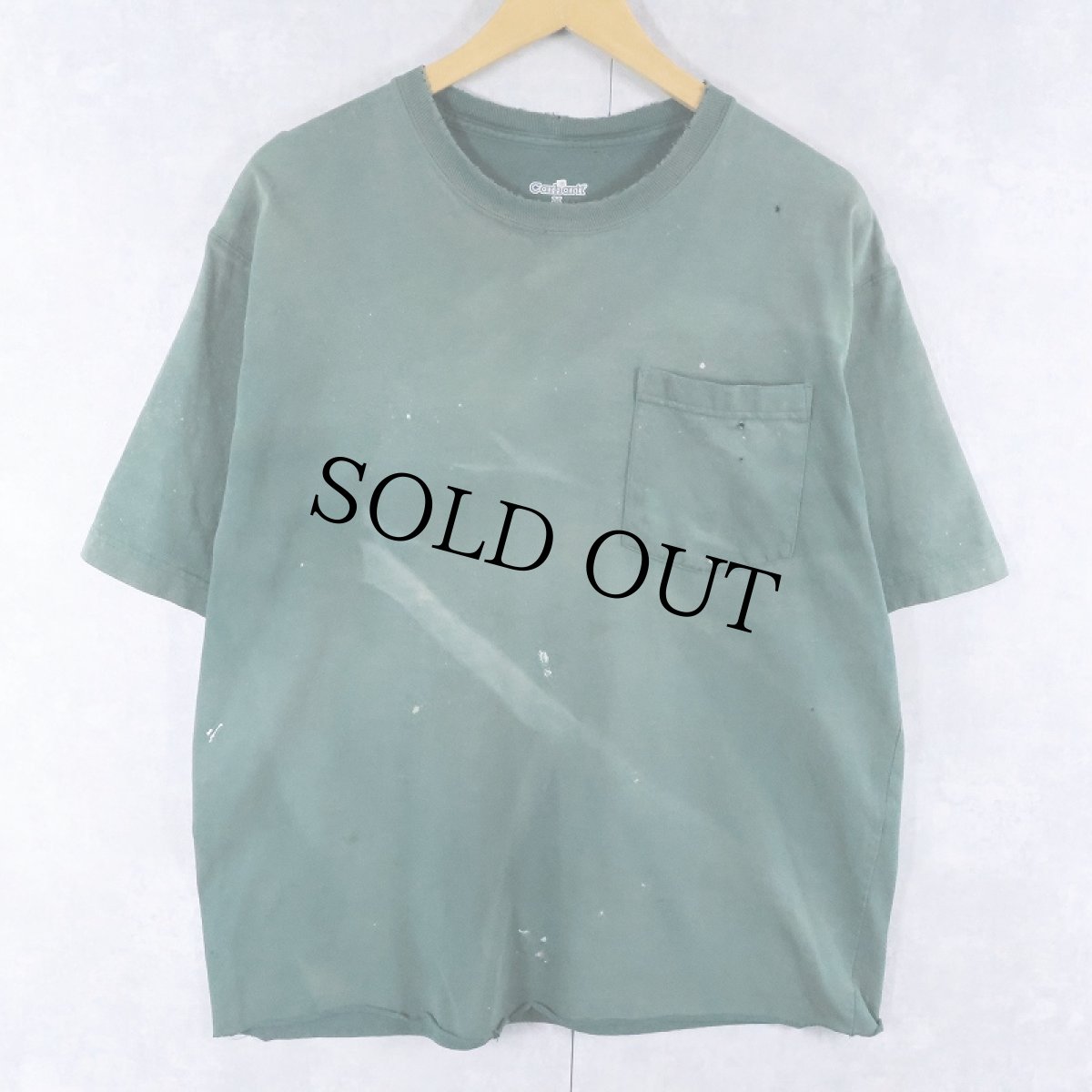 画像1: Carhartt カットオフ フェード 無地ポケットTシャツ M (1)