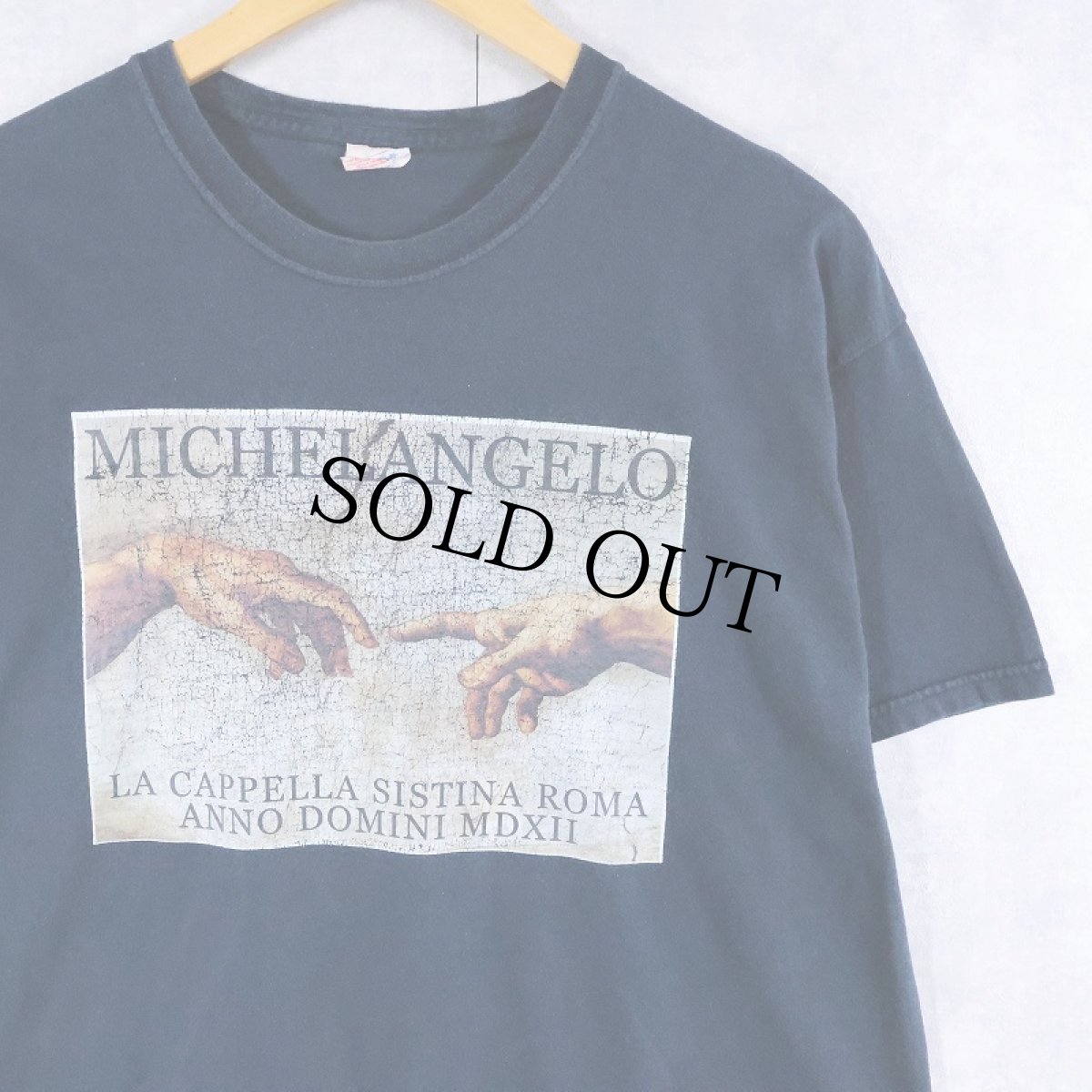 画像1: Michelangelo アダムの創造 アートプリントTシャツ NAVY (1)