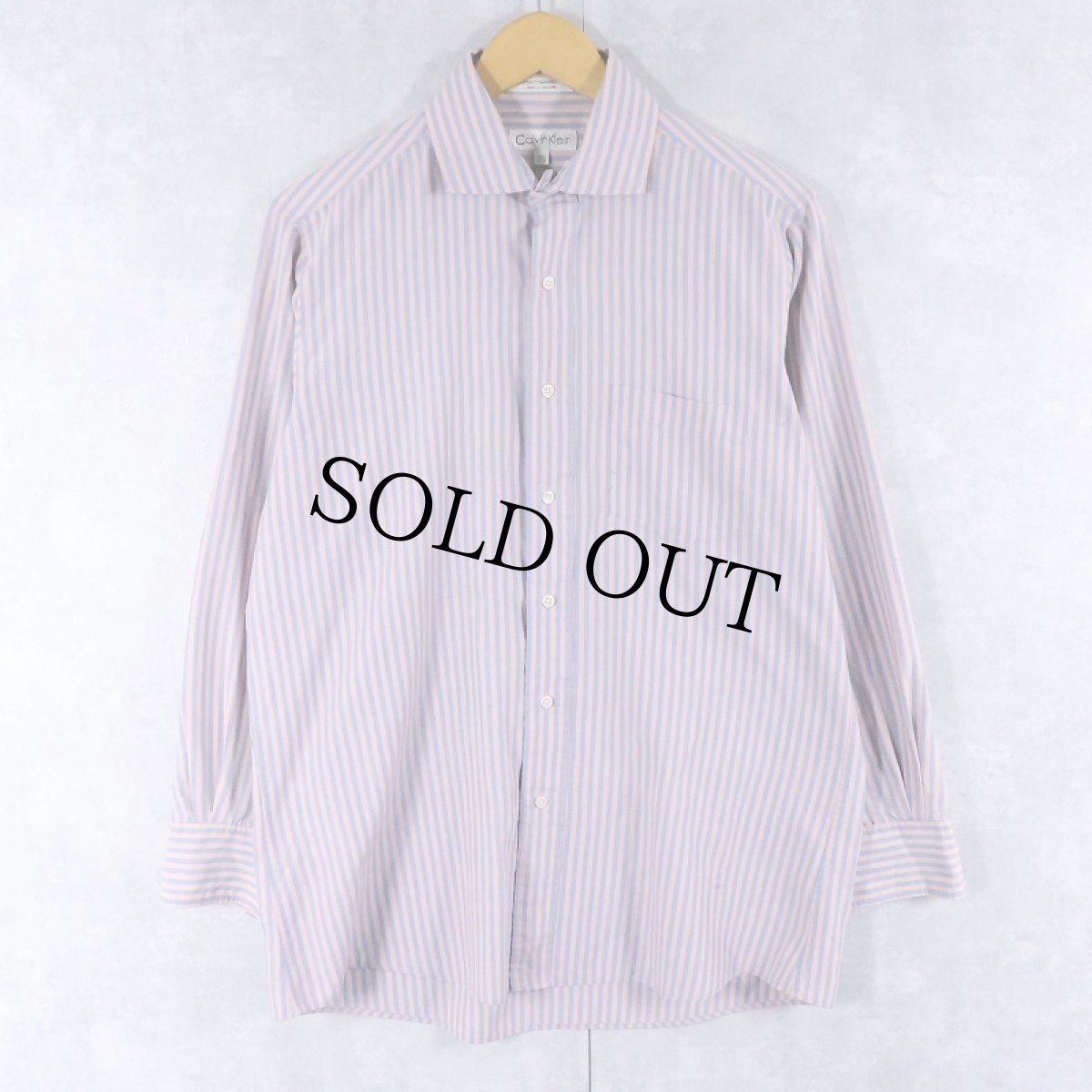 画像1: Calvin Klein ストライプ柄 コットンポリシャツ SIZE15 1/2 (1)